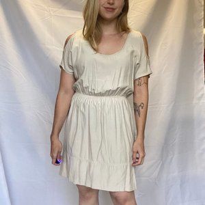 urban outfitters cold shoulder cream colored dress